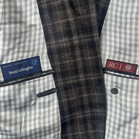 TOM JAMES RC Men's Bespoke Wool Blazer Sport Coat Suit Jacket Brown Size 50 USA - Picture 9 of 15